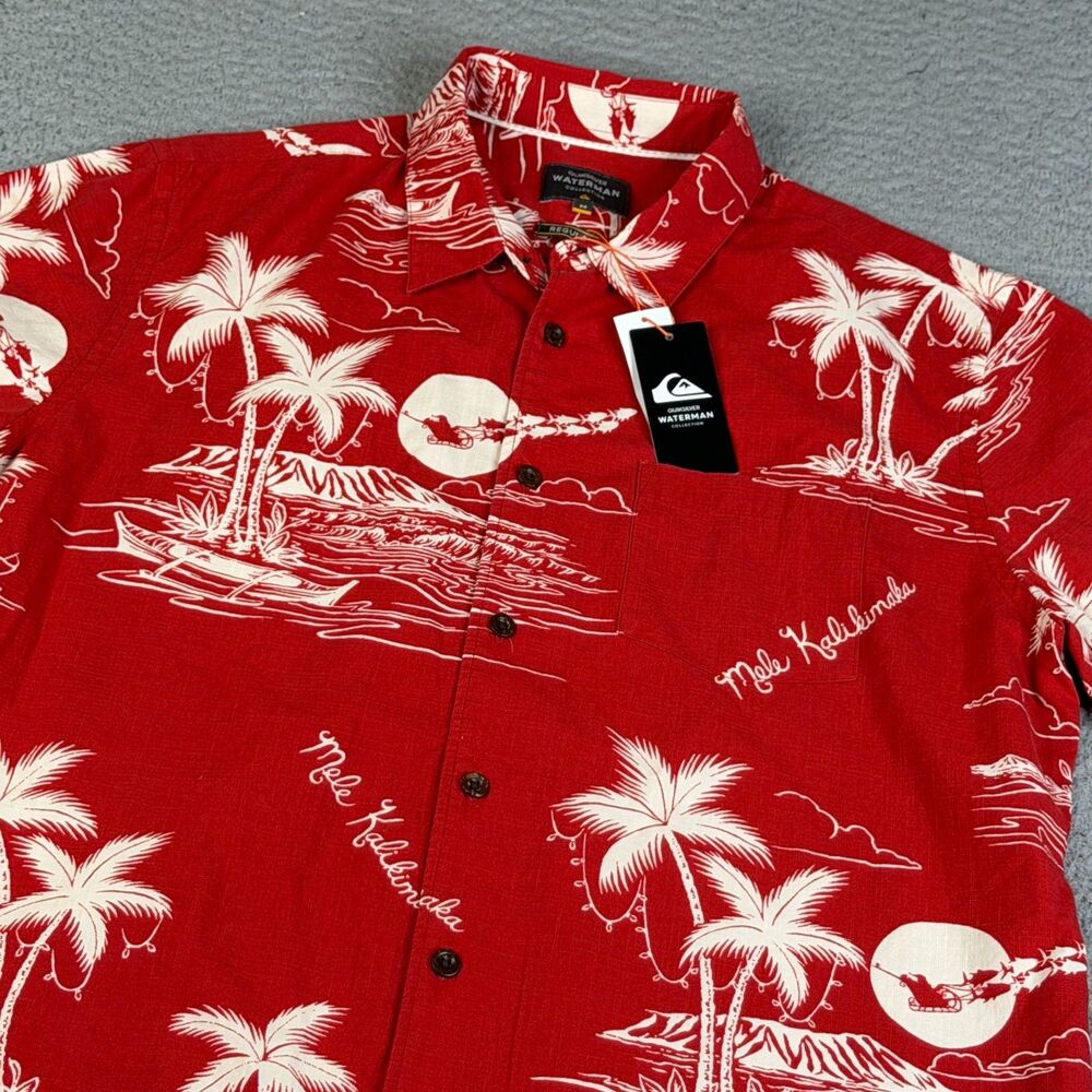 QUIKSILVER Waterman Collection Christmas Shirt M Mele Kalikimaka Santa Button